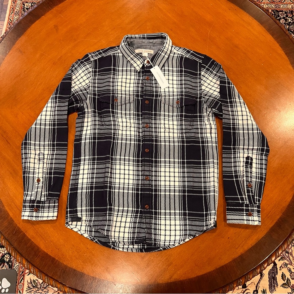 NEW OUTERKNOWN Flannel Blanket Shirt‎ Atlantic Blue Bigbury Plaid Small - Picture 5 of 16